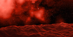 3D render of a digital landscape against a space sky